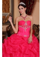 Coral Red Ball Gown Sweetheart Floor-length Organza Beading Quinceanera Dress