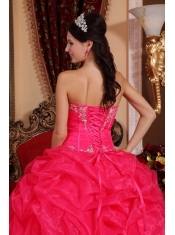 Coral Red Ball Gown Sweetheart Floor-length Organza Beading Quinceanera Dress