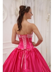 Coral Red Ball Gown Sweetheart Floor-length Satin   Appliques with Beading Quinceanera Dress