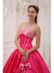 Coral Red Ball Gown Sweetheart Floor-length Satin   Appliques with Beading Quinceanera Dress