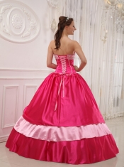 Coral Red Ball Gown Sweetheart Floor-length Satin   Appliques with Beading Quinceanera Dress