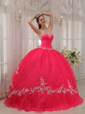 Coral Red Ball Gown Sweetheart Floor-length Taffeta and Organza Appliques Quinceanera Dress
