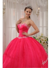 Coral Red Ball Gown Sweetheart Floor-length Taffeta and Organza Appliques Quinceanera Dress