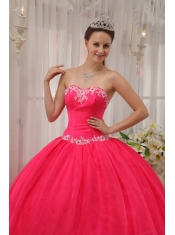 Coral Red Ball Gown Sweetheart Floor-length Taffeta and Organza Appliques Quinceanera Dress