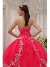 Coral Red Ball Gown Sweetheart Floor-length Taffeta and Organza Appliques Quinceanera Dress