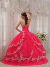 Coral Red Ball Gown Sweetheart Floor-length Taffeta and Organza Appliques Quinceanera Dress