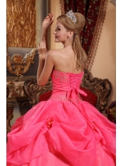 Coral Red Ball Gown Sweetheart Floor-length Taffeta and Organza Appliques Sweet 16 Dress