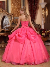 Coral Red Ball Gown Sweetheart Floor-length Taffeta and Organza Appliques Sweet 16 Dress