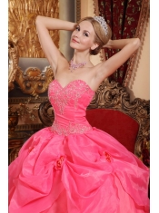 Coral Red Ball Gown Sweetheart Floor-length Taffeta and Organza Appliques Sweet 16 Dress