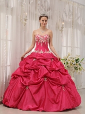 Coral Red Ball Gown Sweetheart Floor-length Taffeta Appliques Sweet 16 Dress