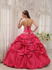 Coral Red Ball Gown Sweetheart Floor-length Taffeta Appliques Sweet 16 Dress