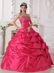 Coral Red Ball Gown Sweetheart Floor-length Taffeta Beading Quinceanera Dress