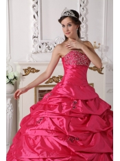 Coral Red Ball Gown Sweetheart Floor-length Taffeta Beading Quinceanera Dress