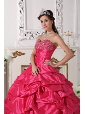 Coral Red Ball Gown Sweetheart Floor-length Taffeta Beading Quinceanera Dress