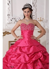 Coral Red Ball Gown Sweetheart Floor-length Taffeta Beading Quinceanera Dress