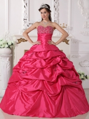 Coral Red Ball Gown Sweetheart Floor-length Taffeta Beading Quinceanera Dress