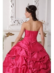 Coral Red Ball Gown Sweetheart Floor-length Taffeta Beading Quinceanera Dress