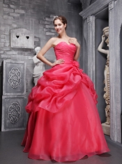 Coral Red Ball Gown Sweethrart Floor-length Organza Beading and Ruch Quinceanera Dress