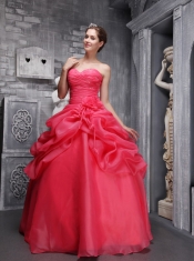 Coral Red Ball Gown Sweethrart Floor-length Organza Beading and Ruch Quinceanera Dress