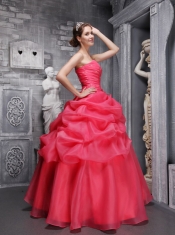 Coral Red Ball Gown Sweethrart Floor-length Organza Beading and Ruch Quinceanera Dress