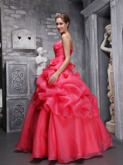 Coral Red Ball Gown Sweethrart Floor-length Organza Beading and Ruch Quinceanera Dress