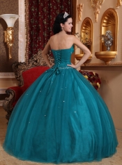 Teal Ball Gown Sweetheart Floor-length Tulle Beading Quinceanera Dress