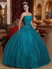 Teal Ball Gown Sweetheart Floor-length Tulle Beading Quinceanera Dress