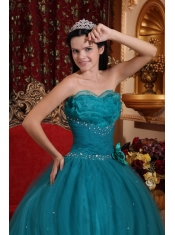 Teal Ball Gown Sweetheart Floor-length Tulle Beading Quinceanera Dress