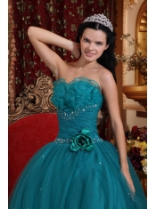 Teal Ball Gown Sweetheart Floor-length Tulle Beading Quinceanera Dress