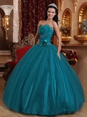 Teal Ball Gown Sweetheart Floor-length Tulle Beading Quinceanera Dress