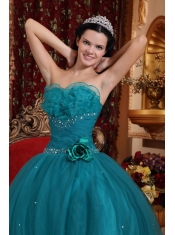 Teal Ball Gown Sweetheart Floor-length Tulle Beading Quinceanera Dress