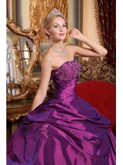 Eggplant Purple Ball Gown Strapless Floor-length Taffeta Beading and Appliques Quinceanera Dress