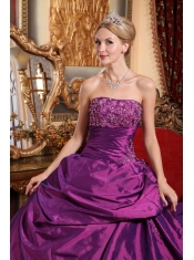 Eggplant Purple Ball Gown Strapless Floor-length Taffeta Beading and Appliques Quinceanera Dress