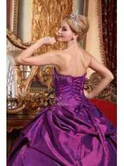 Eggplant Purple Ball Gown Strapless Floor-length Taffeta Beading and Appliques Quinceanera Dress