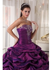 Eggplant Purple Ball Gown Strapless Floor-length Taffeta Embroidery With Beading Quinceanera Dress