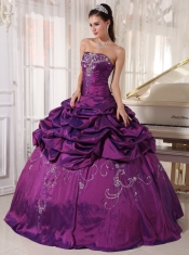 Eggplant Purple Ball Gown Strapless Floor-length Taffeta Embroidery With Beading Quinceanera Dress