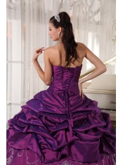 Eggplant Purple Ball Gown Strapless Floor-length Taffeta Embroidery With Beading Quinceanera Dress