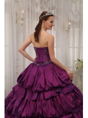 Eggplant Purple Ball Gown Sweetheart Court Train Taffeta Appliques Quinceanera Dress