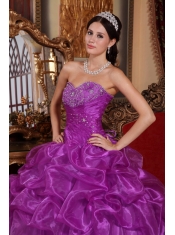 Eggplant Purple Ball Gown Sweetheart Floor-length Organza Beading Quinceanera Dress