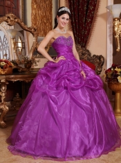 Eggplant Purple Ball Gown Sweetheart Floor-length Organza Beading Quinceanera Dress