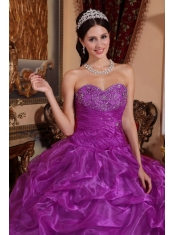 Eggplant Purple Ball Gown Sweetheart Floor-length Organza Beading Quinceanera Dress