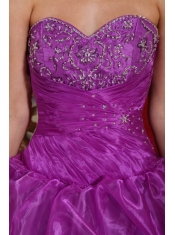 Eggplant Purple Ball Gown Sweetheart Floor-length Organza Beading Quinceanera Dress