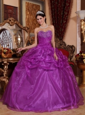 Eggplant Purple Ball Gown Sweetheart Floor-length Organza Beading Quinceanera Dress