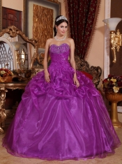 Eggplant Purple Ball Gown Sweetheart Floor-length Organza Beading Quinceanera Dress