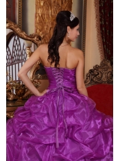 Eggplant Purple Ball Gown Sweetheart Floor-length Organza Beading Quinceanera Dress