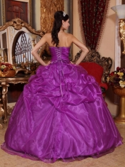 Eggplant Purple Ball Gown Sweetheart Floor-length Organza Beading Quinceanera Dress