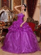 Eggplant Purple Ball Gown Sweetheart Floor-length Organza Beading Quinceanera Dress