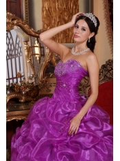 Eggplant Purple Ball Gown Sweetheart Floor-length Organza Beading Quinceanera Dress