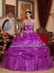 Elegant Ball Gown Strapless Floor-length Organza Appliques Quinceanera Dress