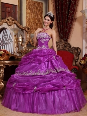 Elegant Ball Gown Strapless Floor-length Organza Appliques Quinceanera Dress